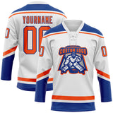 Custom White Orange-Royal Hockey Lace Neck Jersey