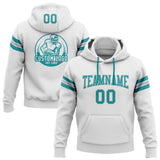 Custom Stitched White Teal-Gray Football Pullover Sweatshirt Hoodie