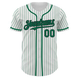 Custom White Kelly Green Pinstripe Black Authentic Baseball Jersey