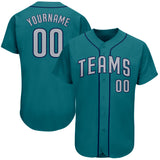 Custom Teal Gray-Navy Authentic Baseball Jersey