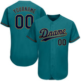 Custom Teal Navy-Old Gold Authentic Baseball Jersey