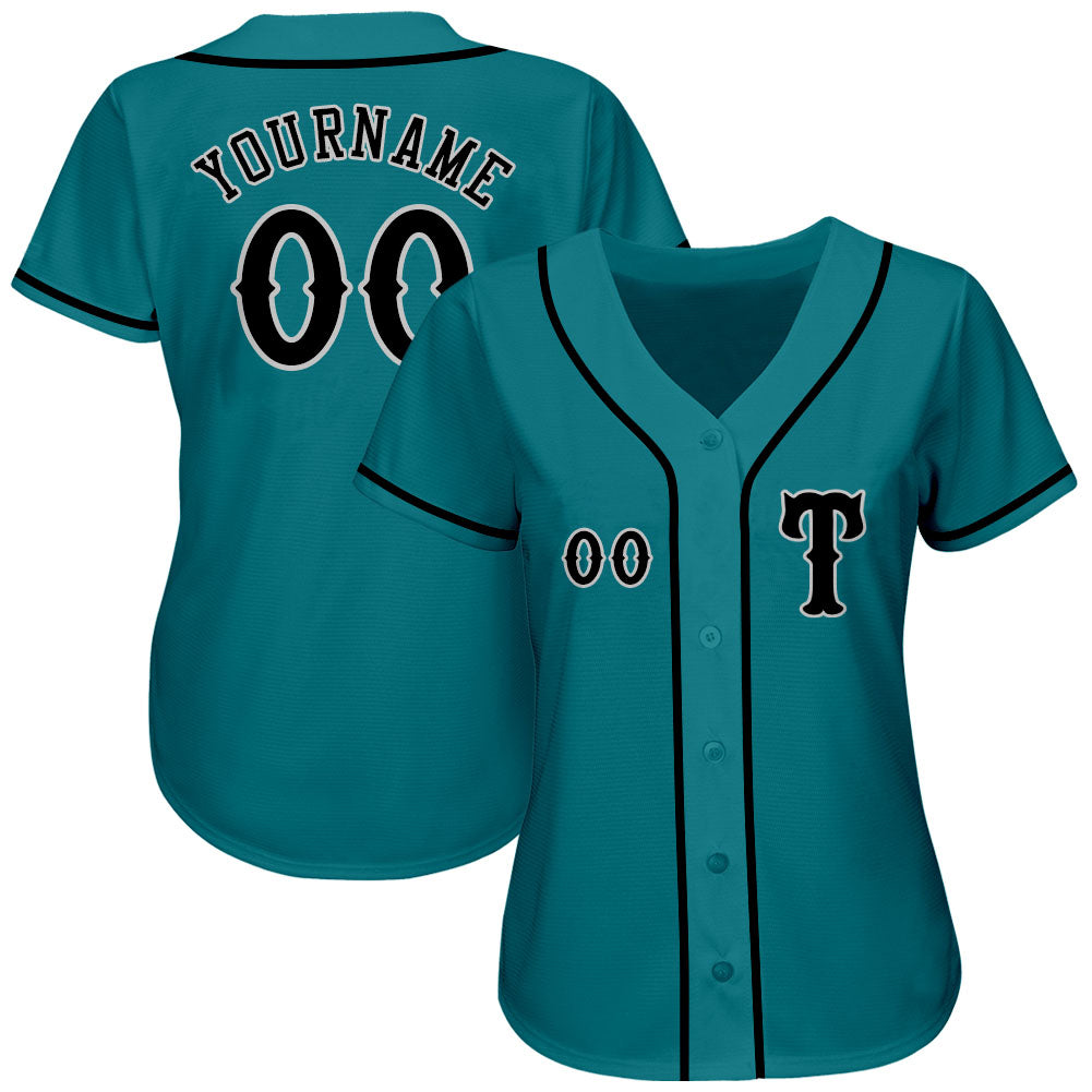 Custom Teal Black-Gray Authentic Baseball Jersey