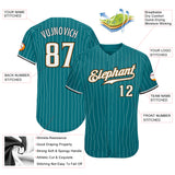 Custom Teal White Pinstripe White-Old Gold Authentic Baseball Jersey