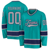 Custom Aqua Gray-Navy Hockey Jersey