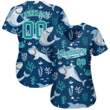 Custom Aqua Aqua-White 3D Pattern Design Sharks Authentic Baseball Jersey