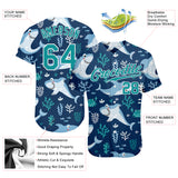 Custom Aqua Aqua-White 3D Pattern Design Sharks Authentic Baseball Jersey