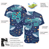 Custom Teal Teal-White 3D Pattern Design Sharks Authentic Baseball Jersey