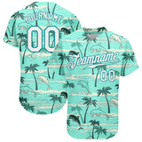 Custom Teal White-Aqua 3D Pattern Design Hawaii Palm Trees Authentic Baseball Jersey