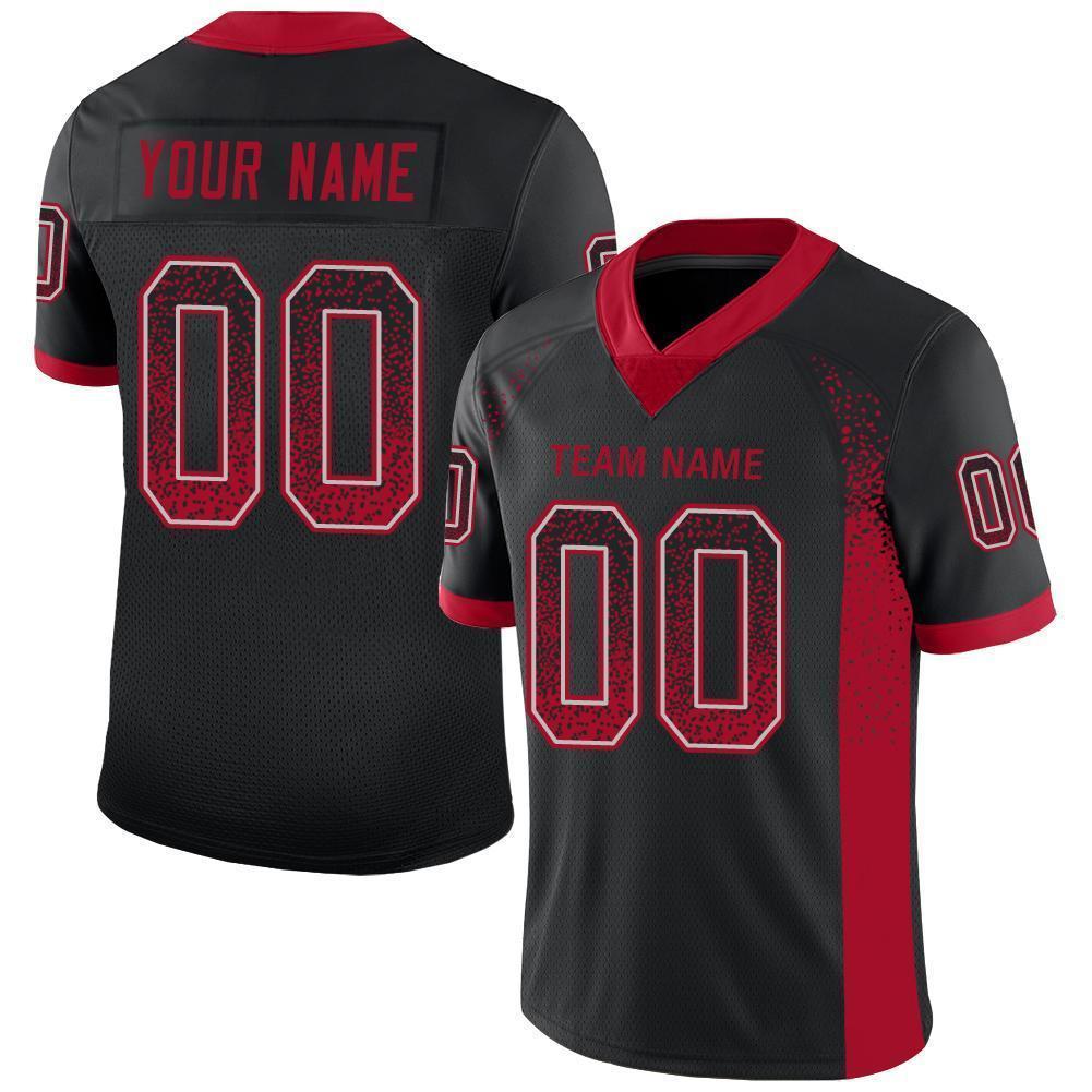 Custom Black Red-Gray Mesh Drift Fashion Football Jersey