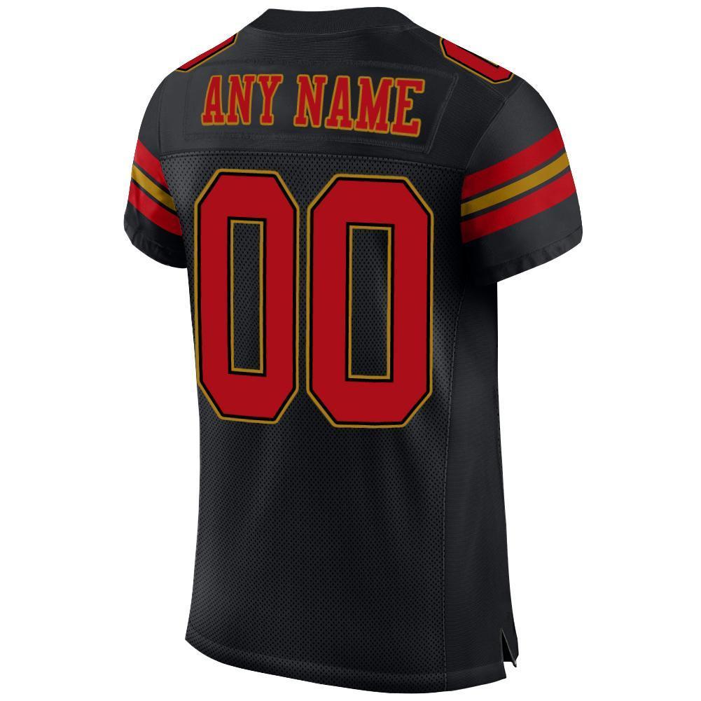 Custom Black Red-Old Gold Mesh Authentic Football Jersey