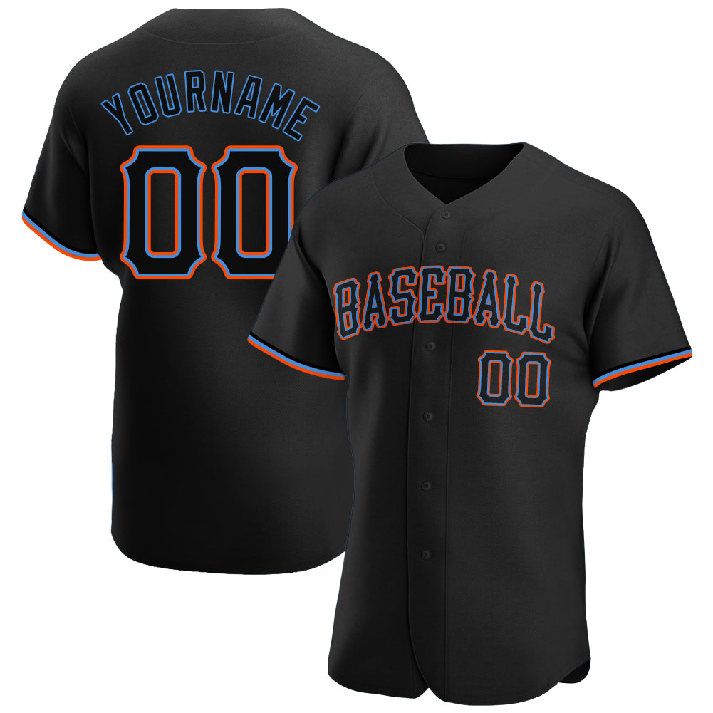Custom Black Black-Powder Blue Authentic Baseball Jersey