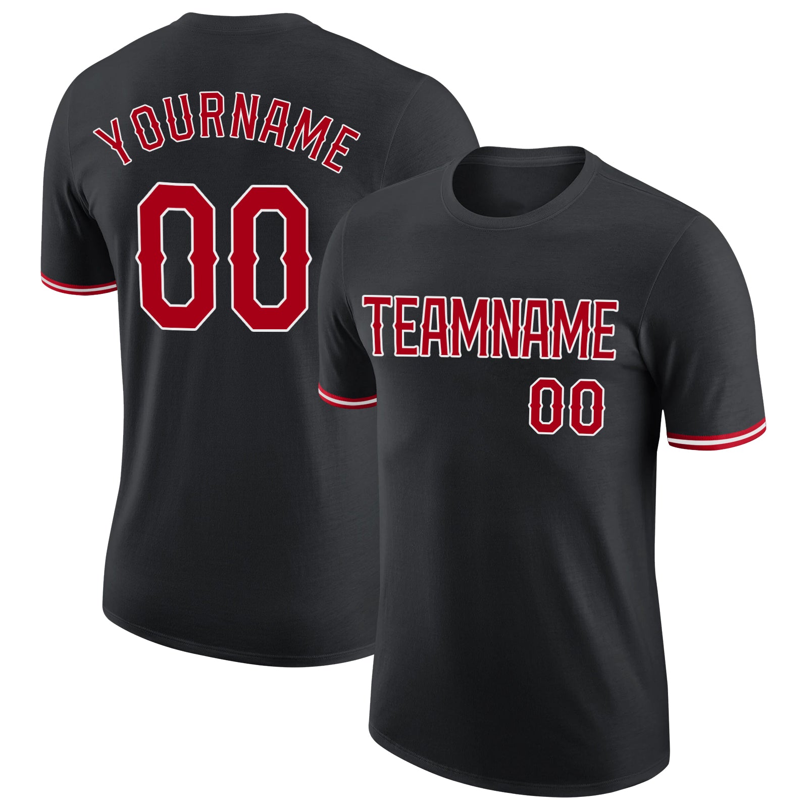 Custom Black Red-White Performance T-Shirt