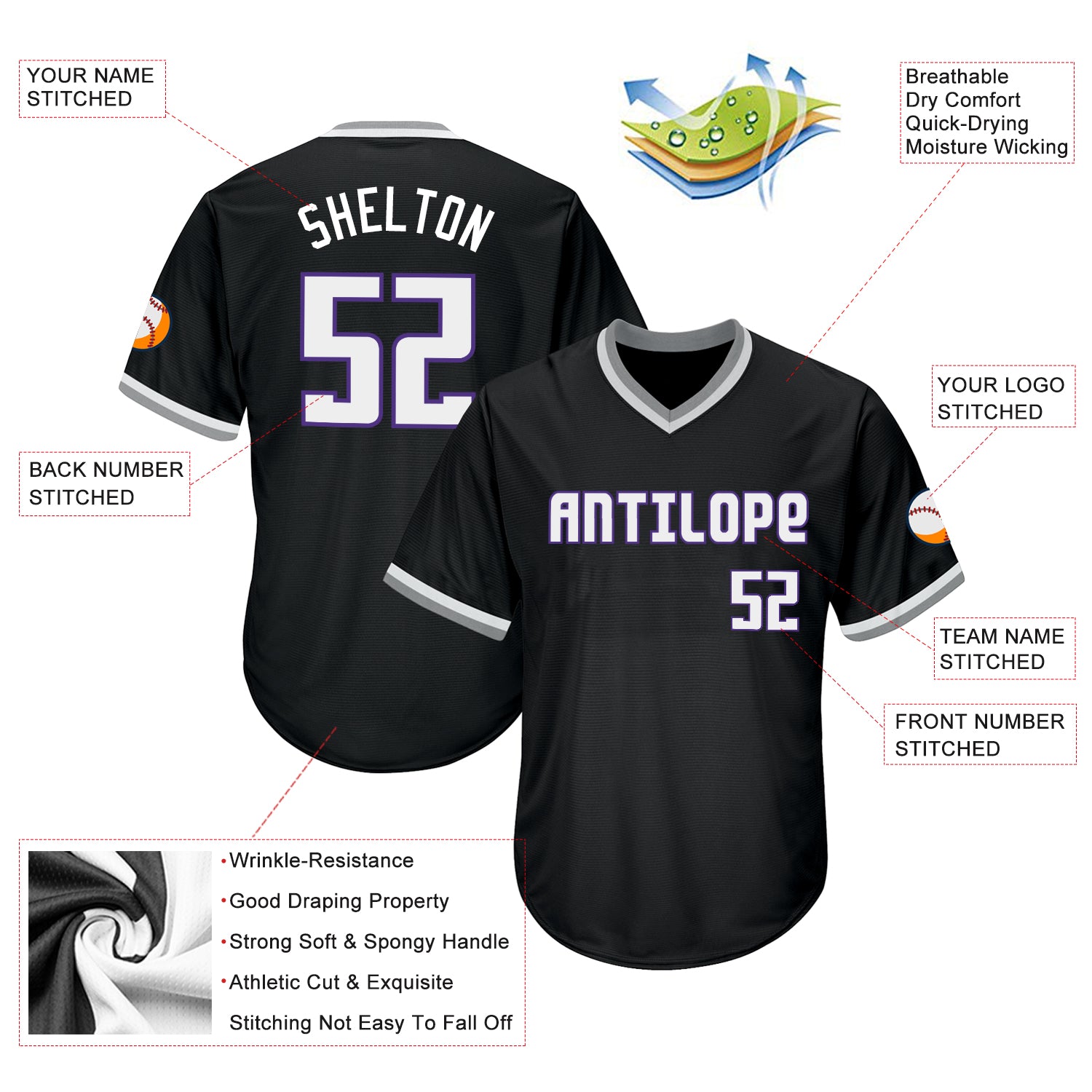 Custom Black White-Purple Authentic Throwback Rib-Knit Baseball Jersey Shirt