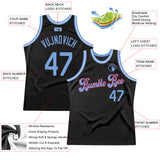 Custom Black Light Blue-Red Authentic Throwback Basketball Jersey