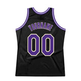 Custom Black Purple-Cream Authentic Throwback Basketball Jersey