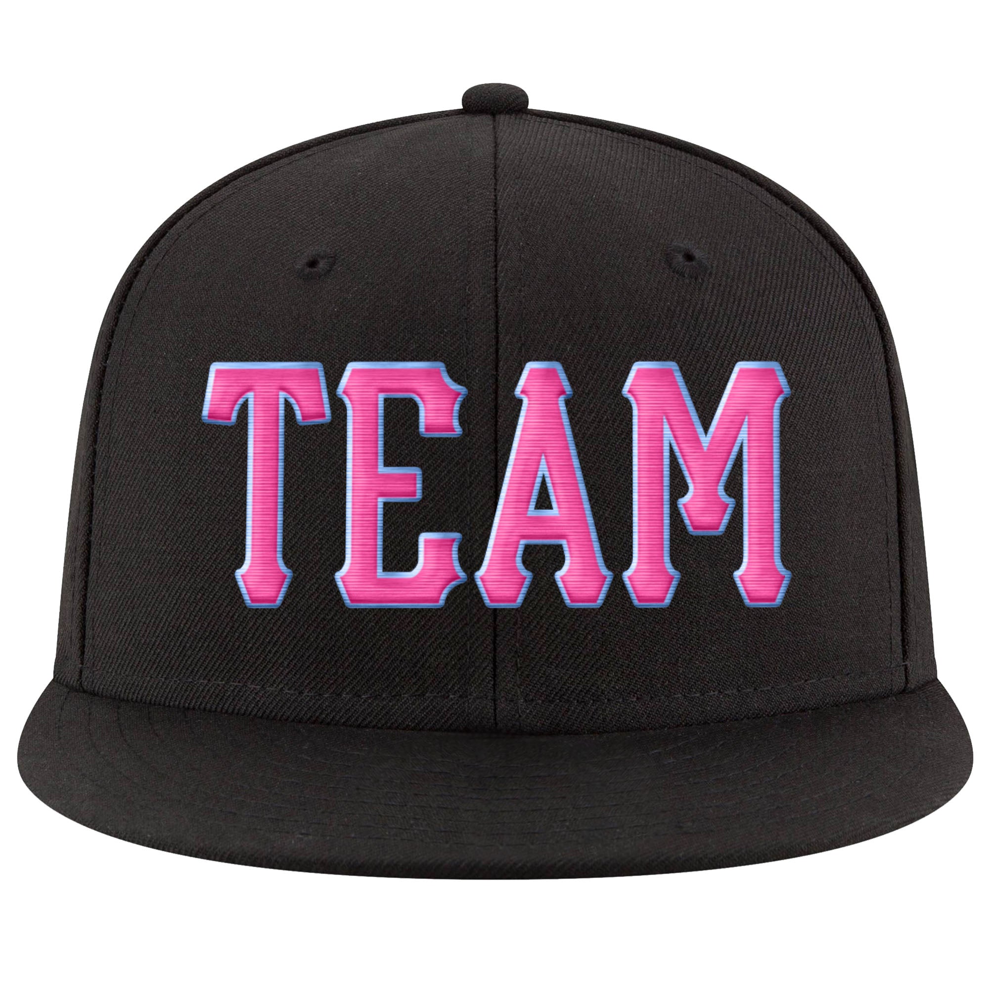 Custom Black Pink-Powder Blue Stitched Adjustable Snapback Hat