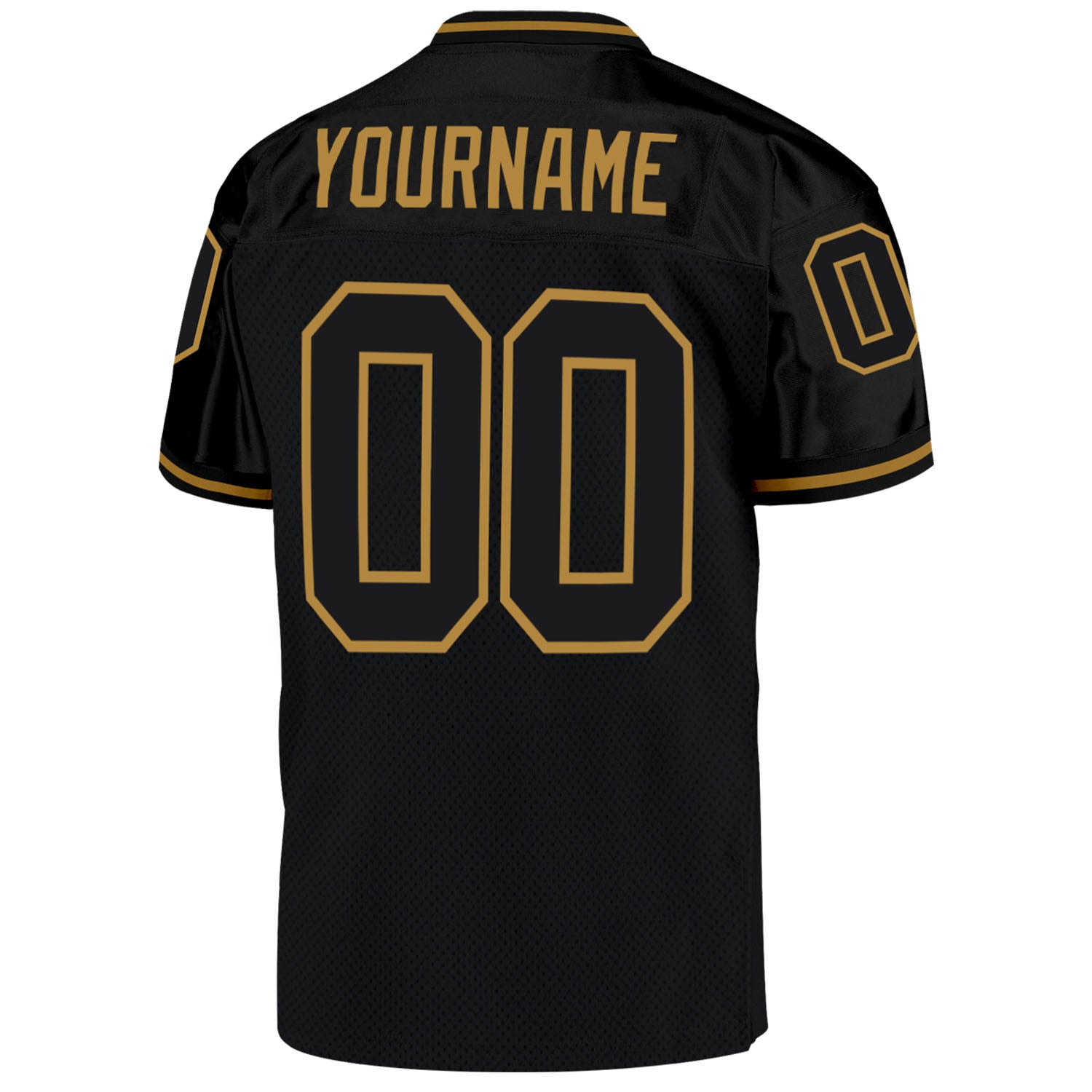 Custom Black Black-Old Gold Mesh Authentic Throwback Football Jersey
