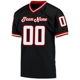 Custom Black White-Red Mesh Authentic Throwback Football Jersey