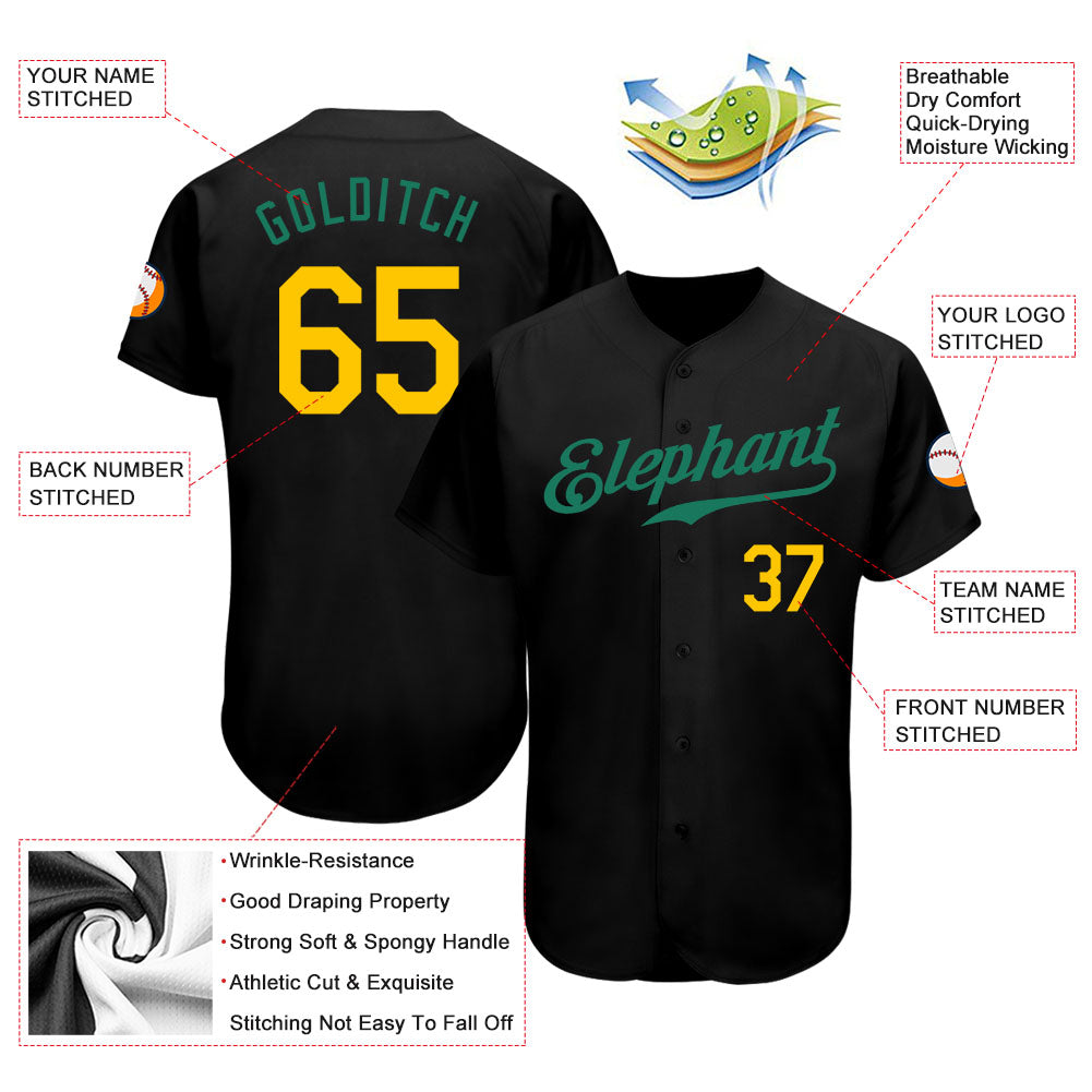 Custom Black Gold-Kelly Green Authentic Baseball Jersey