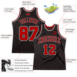Custom Black Red Pinstripe Red-White Authentic Basketball Jersey