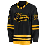 Custom Black Black-Gold Hockey Jersey