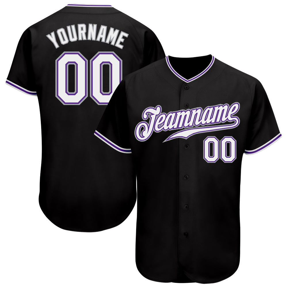 Custom Black White-Purple Authentic Baseball Jersey