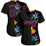 Custom Black Black-Pink 3D Pattern Design Tropical Palm Palm Leaves Authentic Baseball Jersey