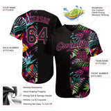 Custom Black Black-Pink 3D Pattern Design Tropical Palm Palm Leaves Authentic Baseball Jersey
