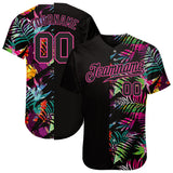 Custom Black Black-Pink 3D Pattern Design Tropical Palm Palm Leaves Authentic Baseball Jersey