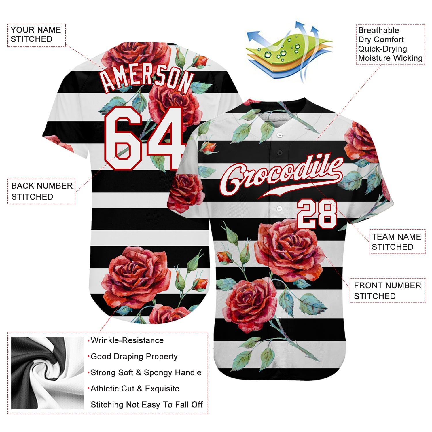 Custom Black White-Red 3D Pattern Design Mandalas Authentic Baseball Jersey