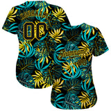 Custom Black Black-Gold 3D Pattern Design Tropical Palm Leaves Authentic Baseball Jersey
