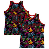 Custom Black Black-Red 3D Pattern Tropical Hawaii Palm Leaves Authentic Basketball Jersey