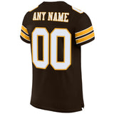 Custom Brown White-Gold Mesh Authentic Football Jersey