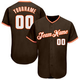 Custom Brown White-Orange Authentic Baseball Jersey