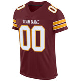 Custom Burgundy White-Gold Mesh Authentic Football Jersey