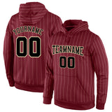 Custom Stitched Burgundy Cream Pinstripe Black-Cream Sports Pullover Sweatshirt Hoodie