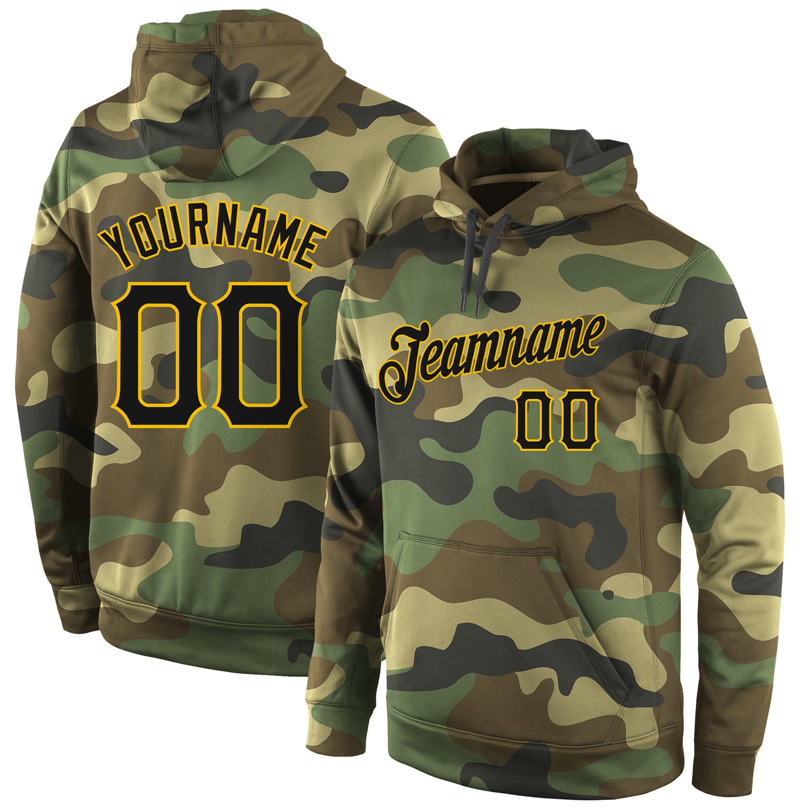 Custom Stitched Camo Black-Gold Sports Pullover Sweatshirt Salute To Service Hoodie