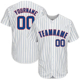 Custom White Royal Pinstripe Royal-Red Baseball Jersey