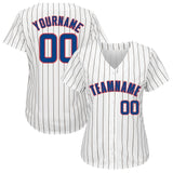 Custom White Royal Pinstripe Royal-Red Baseball Jersey