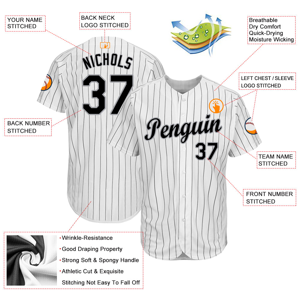 Custom White Black Pinstripe Black-Gray Baseball Jersey – FanCustom