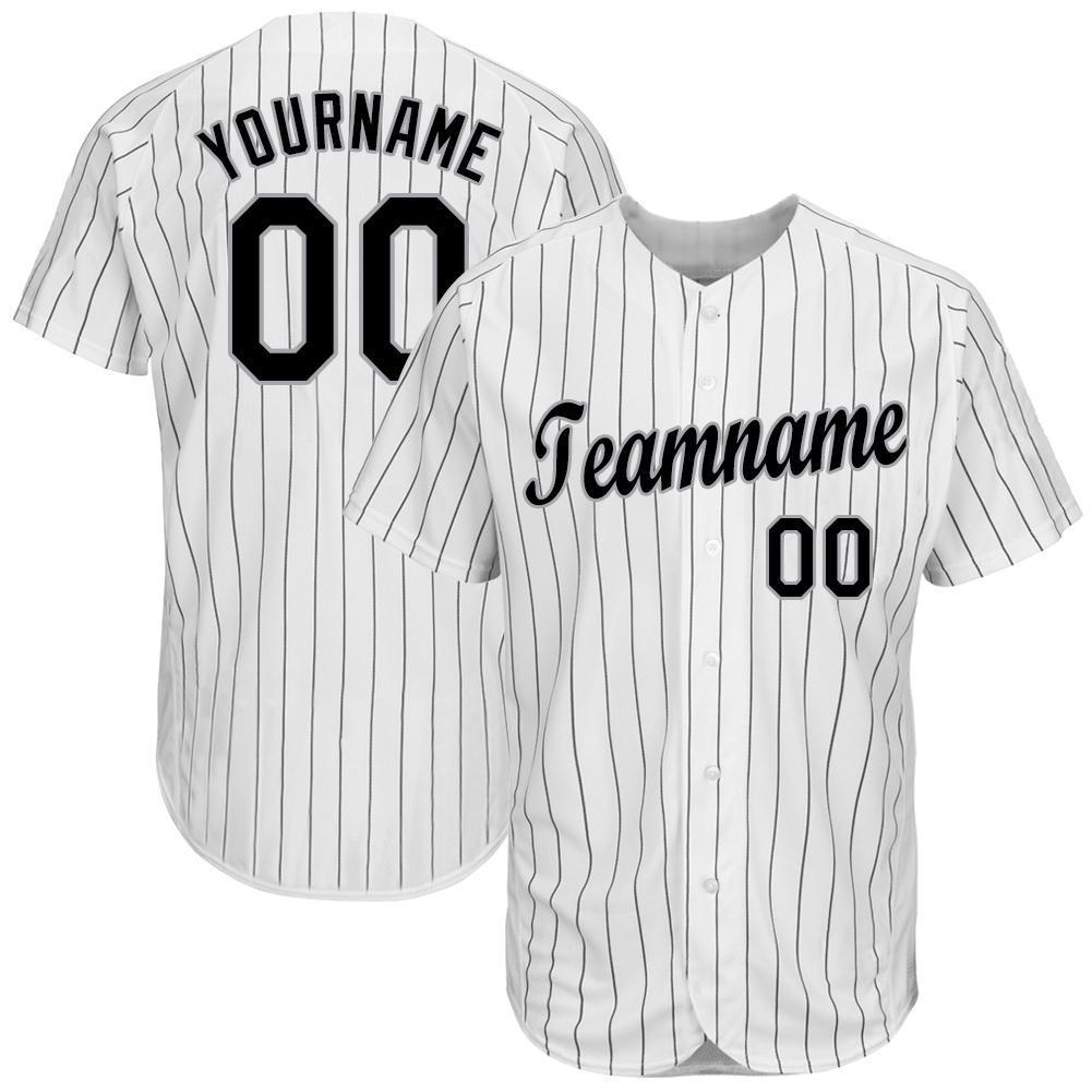 Custom White Black Pinstripe Black-Red Authentic Baseball Jersey