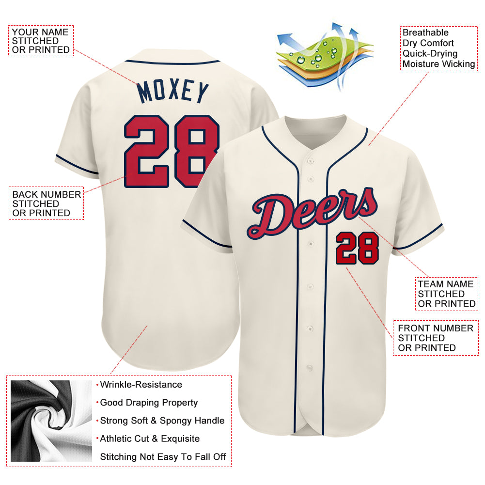 Custom Cream Red-Navy Authentic Baseball Jersey