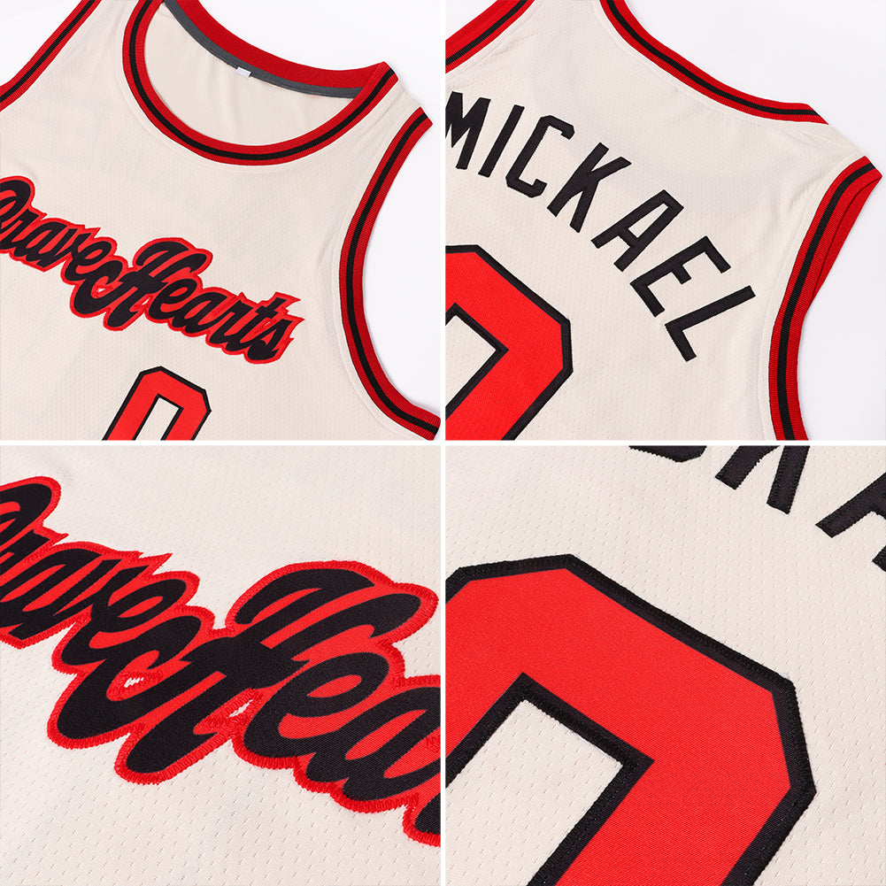 Custom Cream Black V-Neck Basketball Jersey