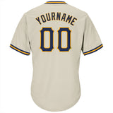 Custom Cream Navy-Gold Authentic Throwback Rib-Knit Baseball Jersey Shirt