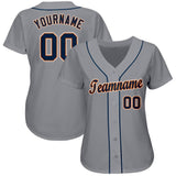 Custom Gray Navy-Orange Baseball Jersey