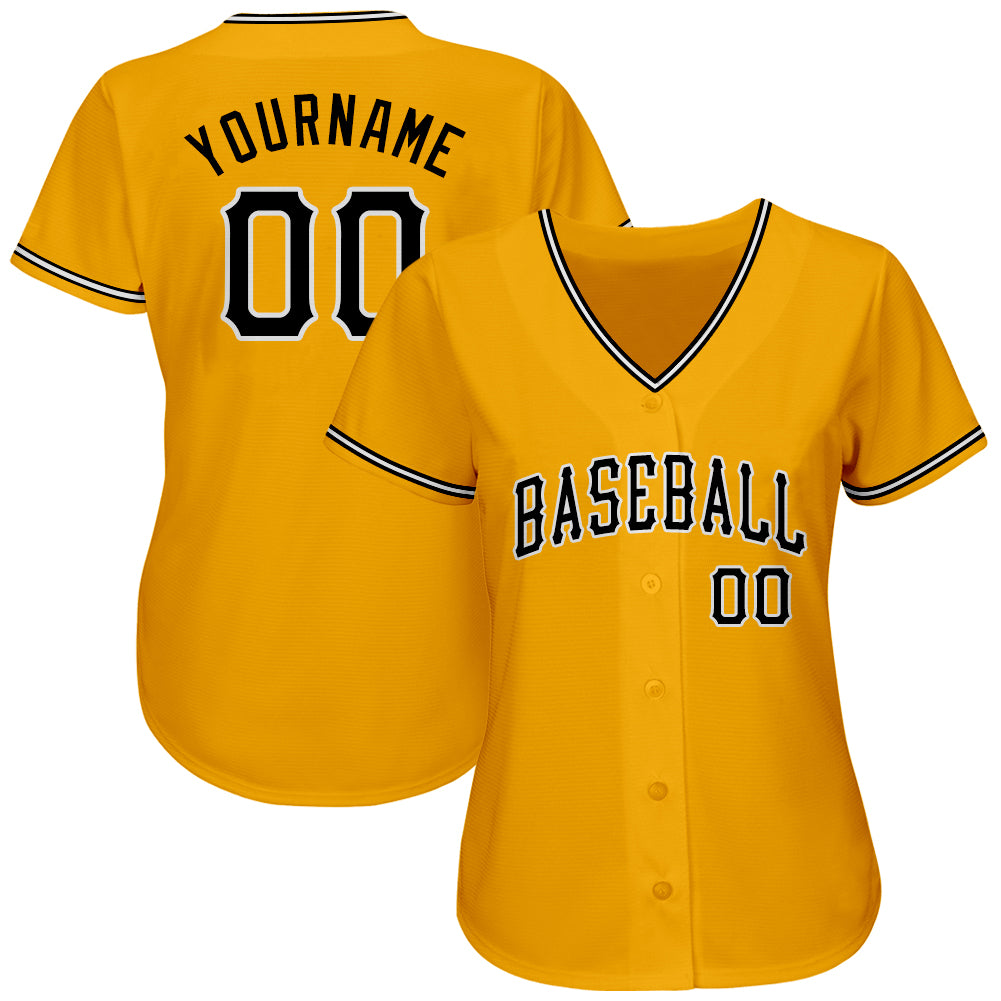 Custom Gold Black-White Authentic Baseball Jersey – FanCustom