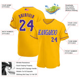 Custom Gold Purple-White Authentic American Flag Fashion Baseball Jersey