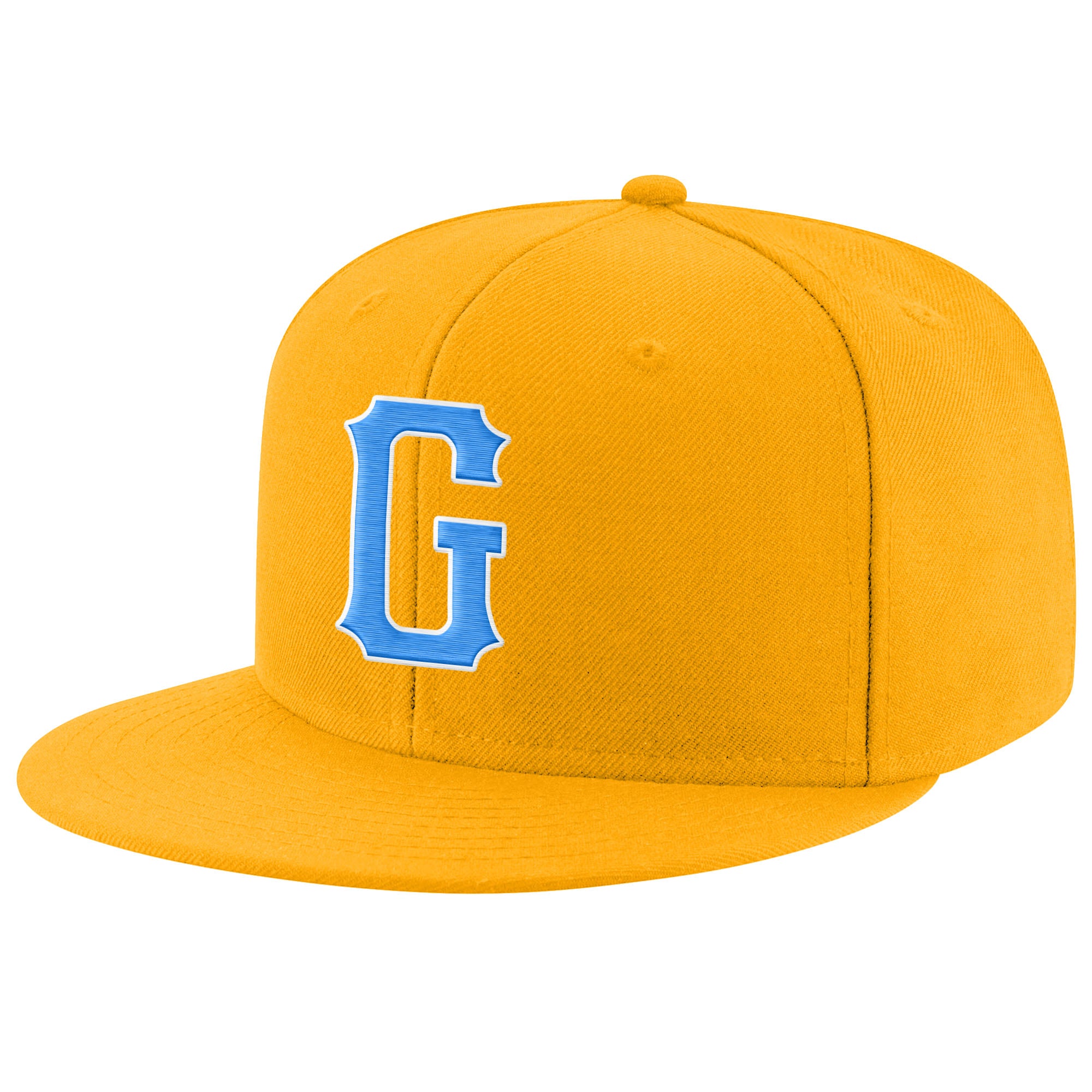Custom Gold Powder Blue-White Stitched Adjustable Snapback Hat