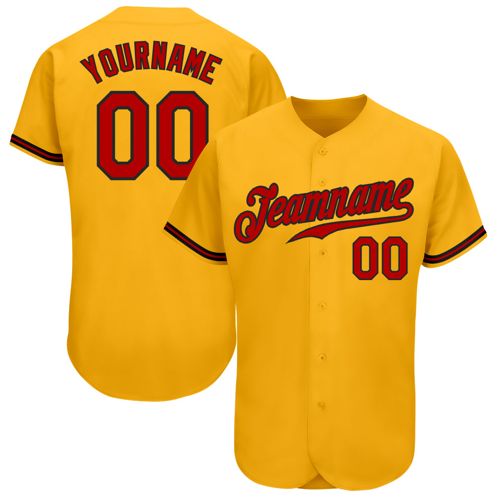Custom Gold Red-Black Authentic Baseball Jersey