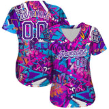 Custom Graffiti Words Pattern White-Purple 3D Authentic Baseball Jersey